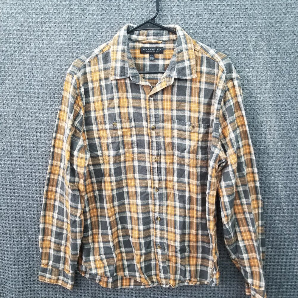 Aeropostale Tan Gold Plaid Shirt Large